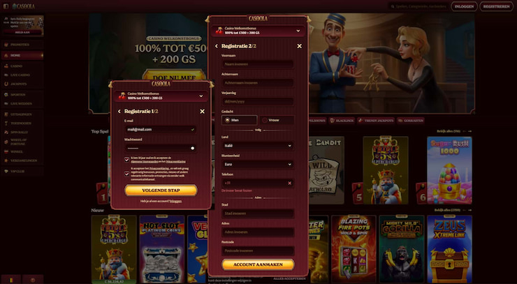 Registratieformulier invullen met je persoonlijke gegevens Casoola
