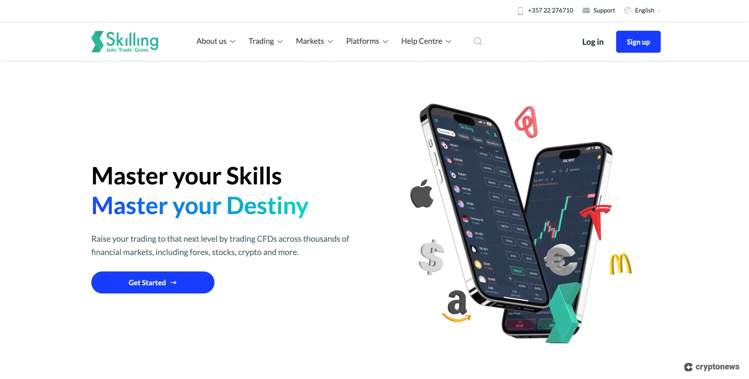 Startpagina van crypto broker Skilling.