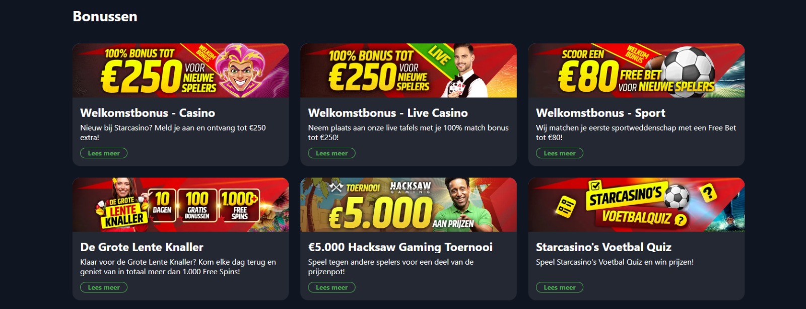 bonusoverzicht bij no idin casino starcasino