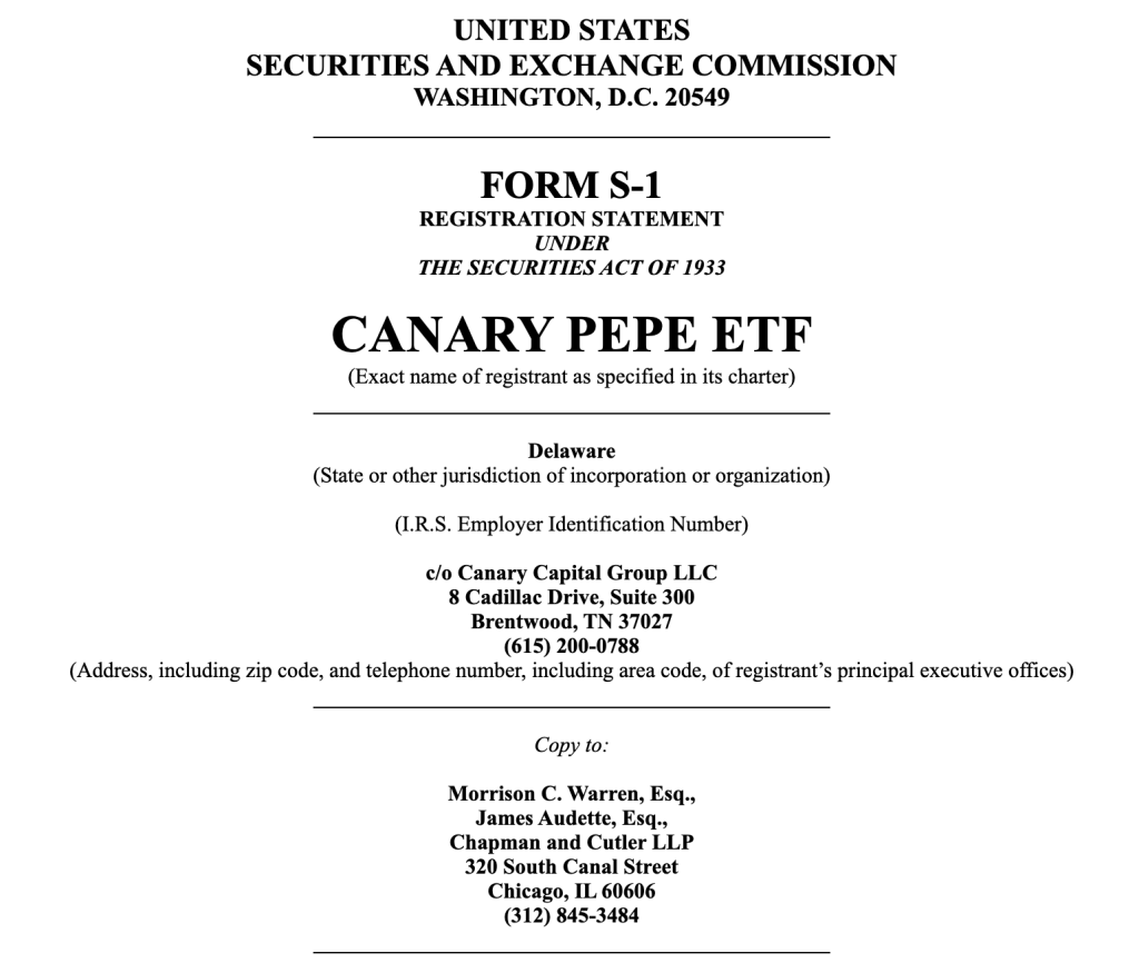 Canary PEPE ETF filing