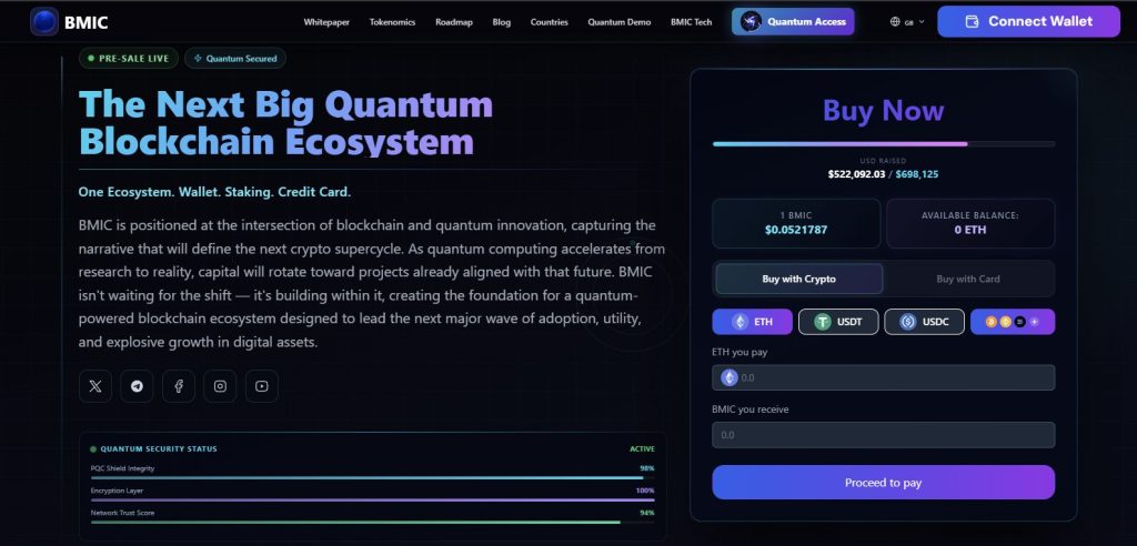 Crypto presale BMIC homepagina