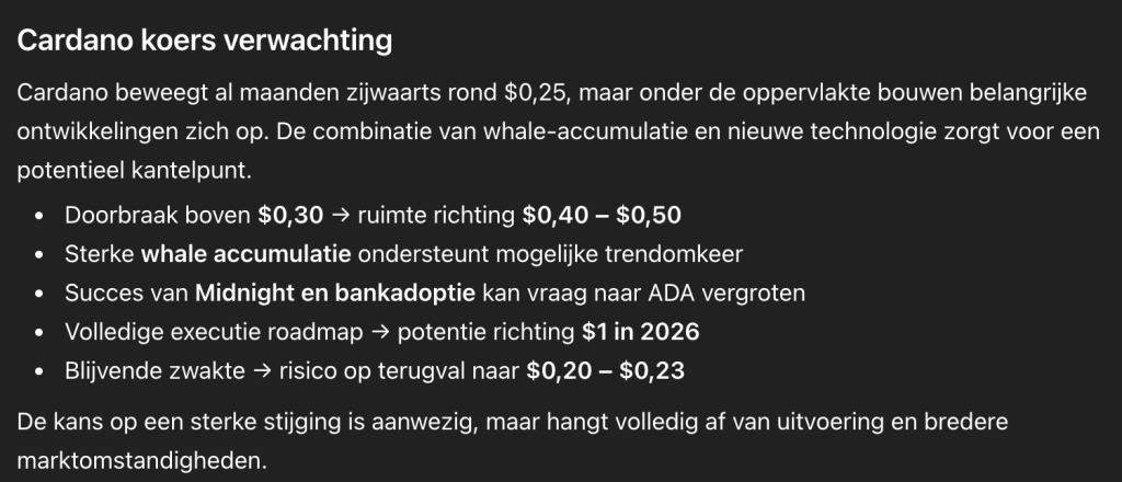 Cardano koers verwachting volgens GPT-5.5