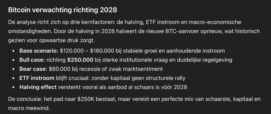 ChatGPT onthult Bitcoin koers verwachting. Bron: ChatGPT.