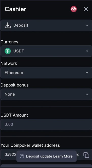 USDT storten bij CoinPoker