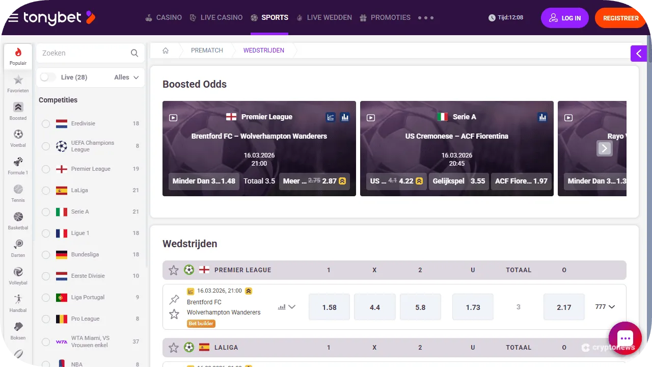 TonyBet – beste WK bookmaker voor combiwedden startpagina