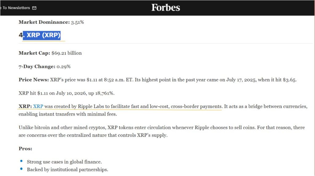 XRP top 5 in de forbes lijst