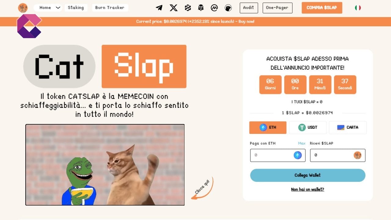 Esplosione del prezzo della nuova memecoin Catslap (SLAP)