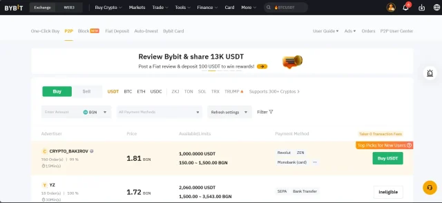 Bybit exchange crypto P2P