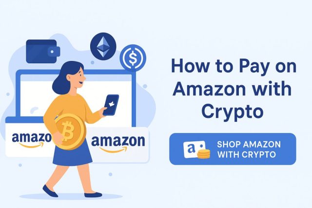 Immagine di una donna che utilizza Bitcoin per pagare su Amazon