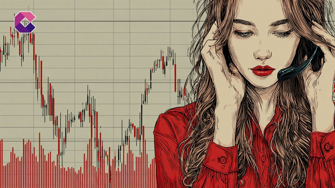 Immagine pop art con una ragazza che segue un grafico con l'andamento di mercato