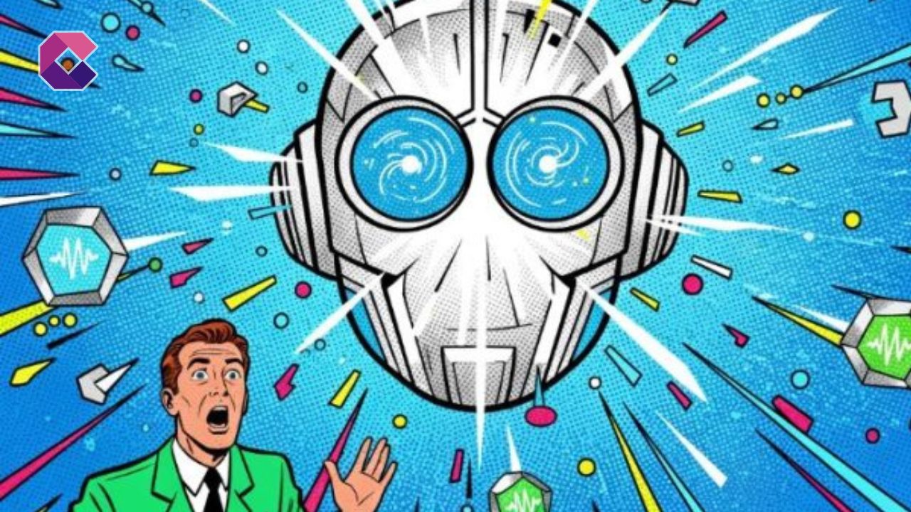 Un uomo guarda l'AI di Mira in immagine stile pubblictario