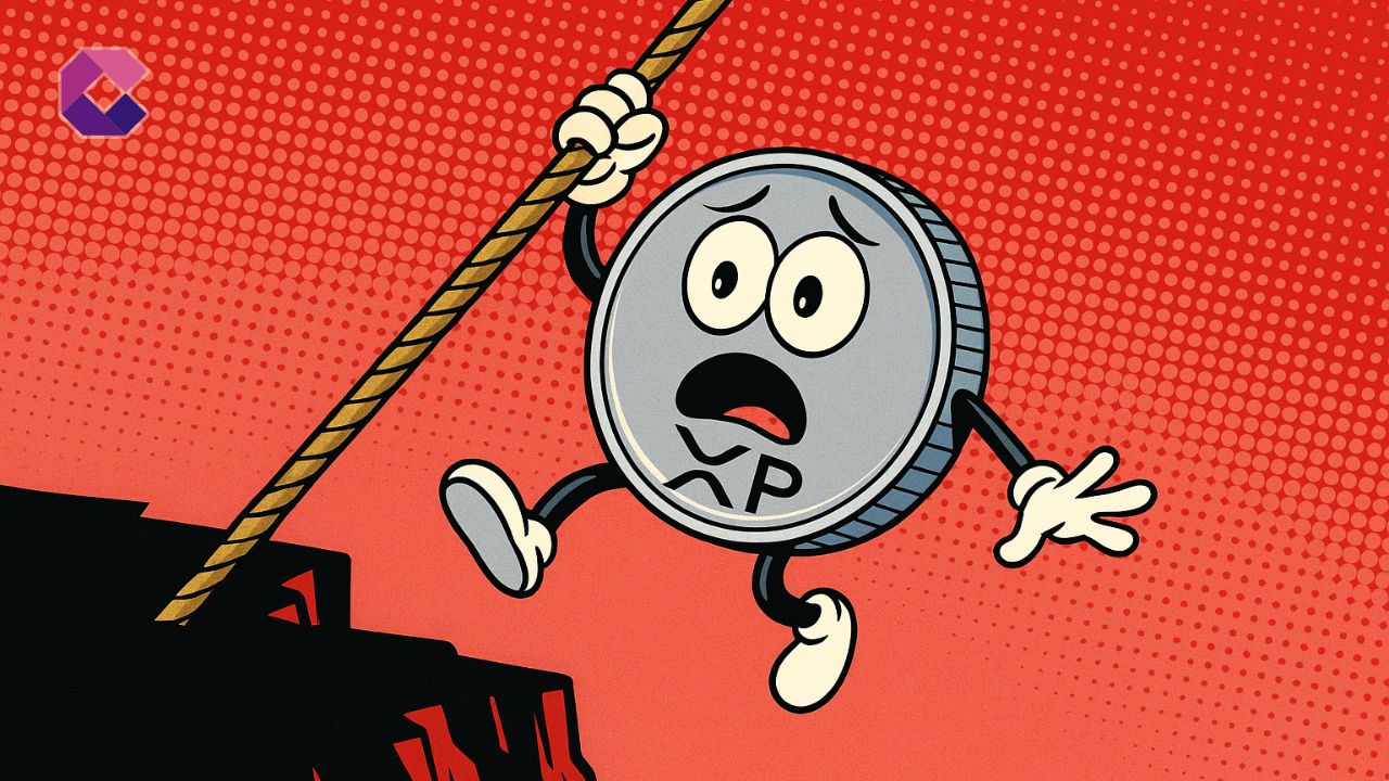 Immagine di un token XRP che rischia di cadere in un crepacio