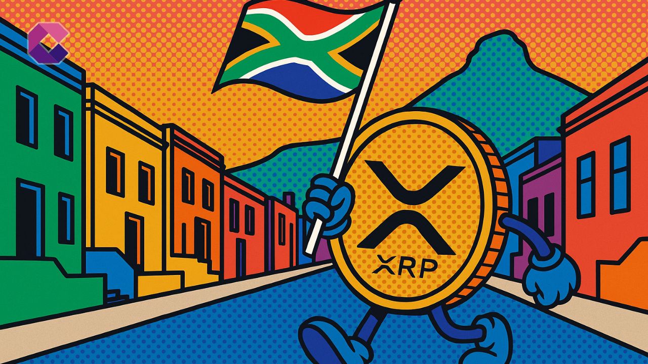Immagine di un token XRP che passeggia con una bandiera in mano