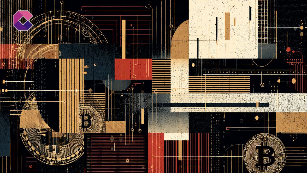 Immagine concettuale pop art con simboli di bitcoin e criptovalute