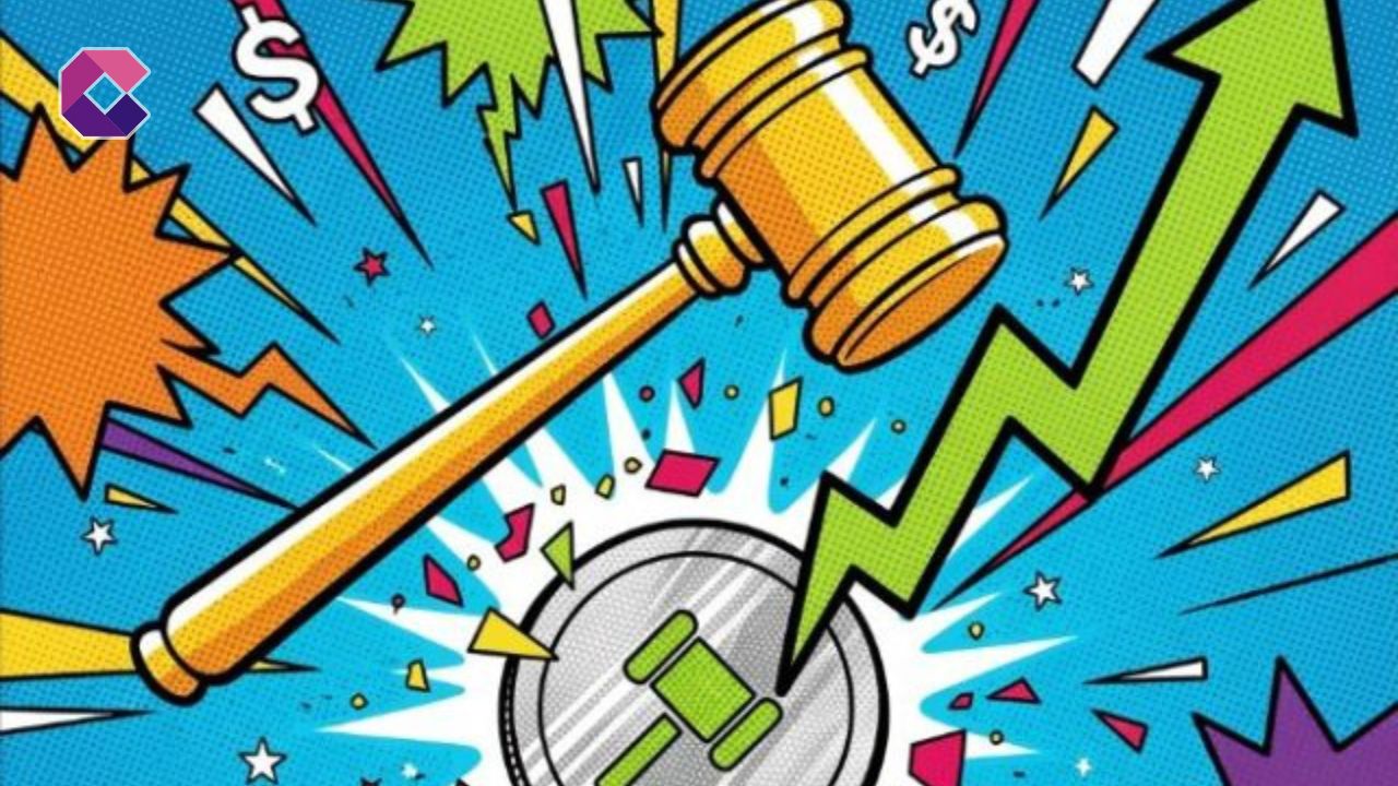 Martello giudiziario colpisce token crypto con grafico in crescita.