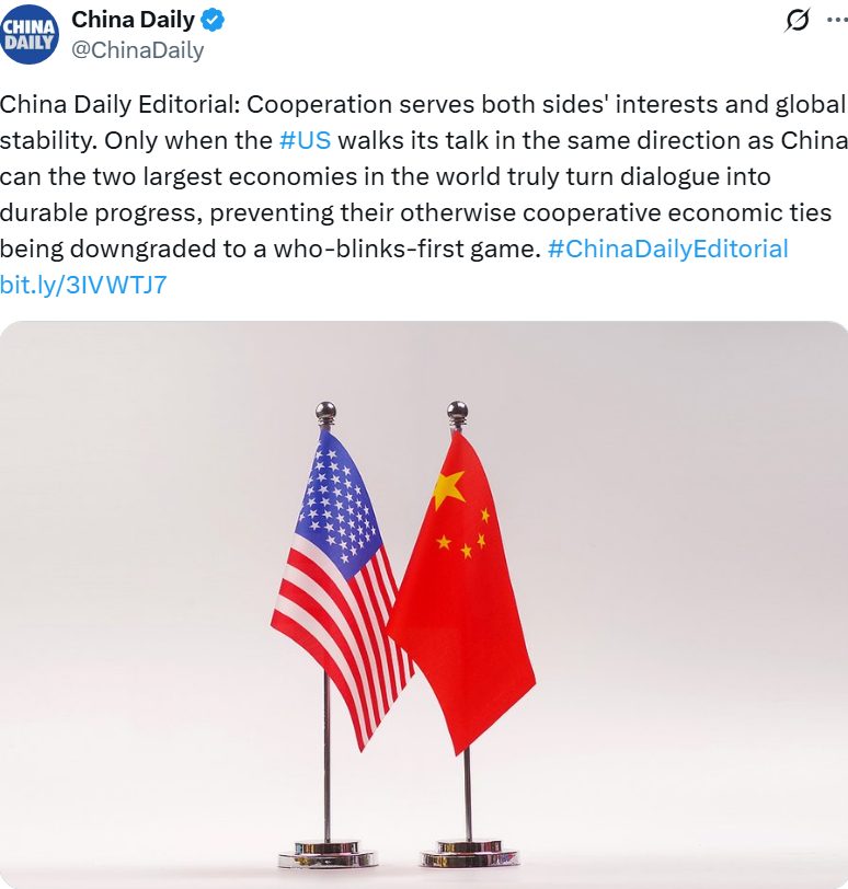 Screenshot di un post pubblicato su X dal media China Daily