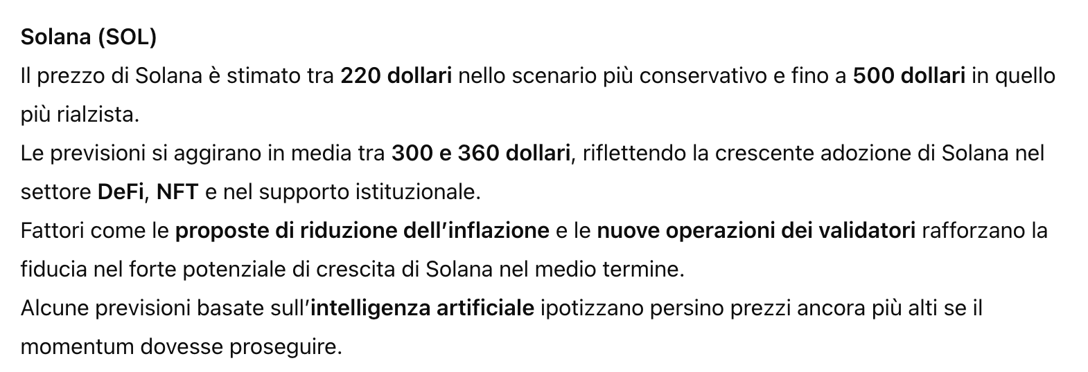 Previsione dell'AI di Solana