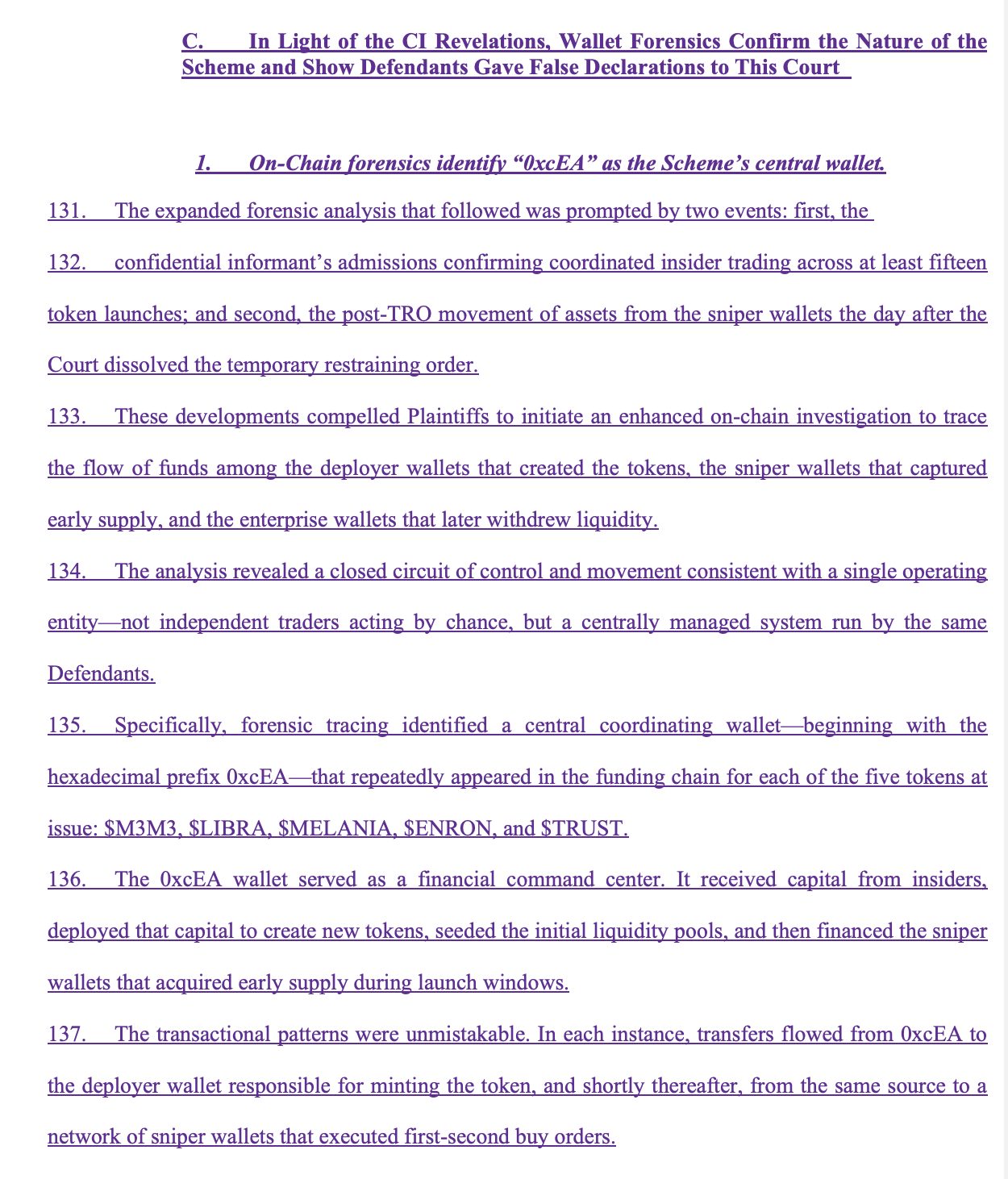 Screenshot di una pagina della denuncia estrapolato dal sito Court Listener