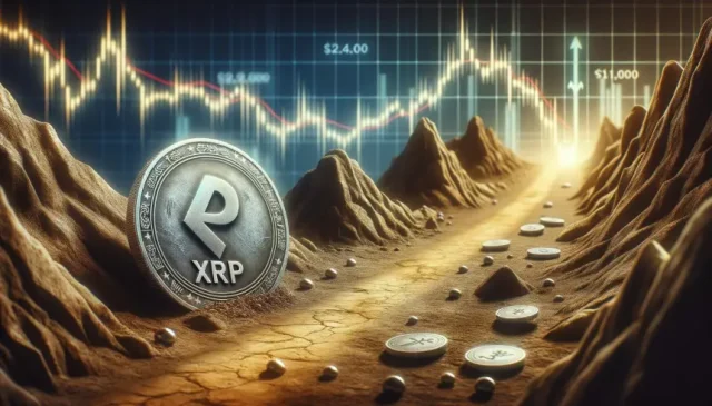Immagine di un token XRP che scivola lungo una strada di montagna