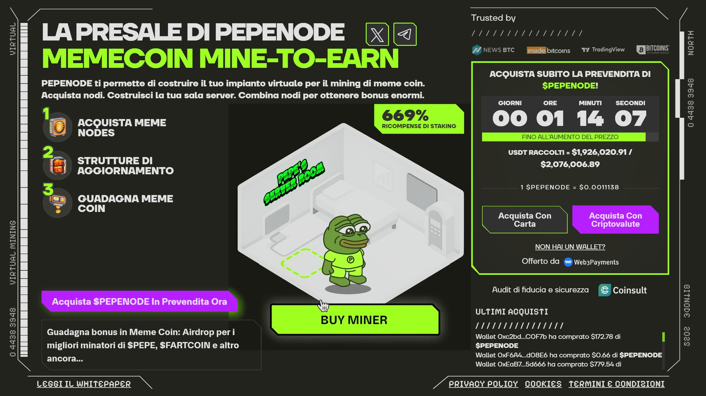 Immagino promozionale estrapolata dalla home page del sito Pepenode