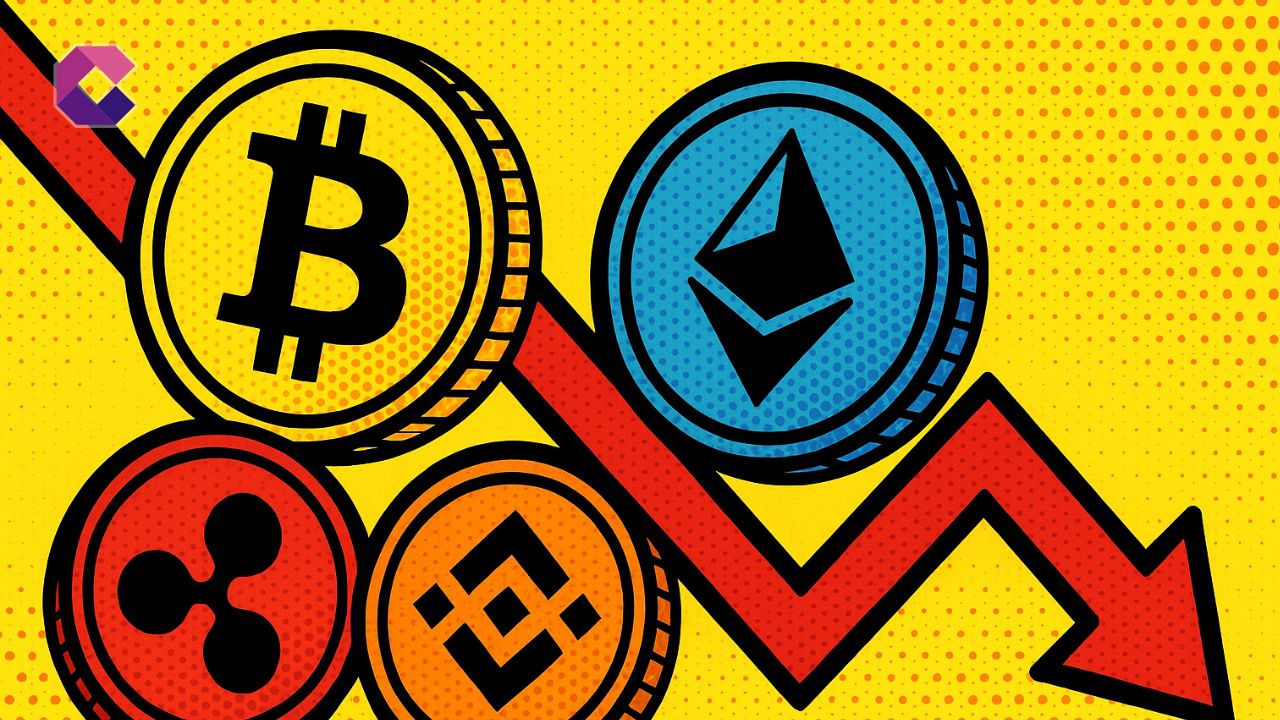 Il mercato in rosso - Illustrazione in stile pop art - Cryptonews Italia