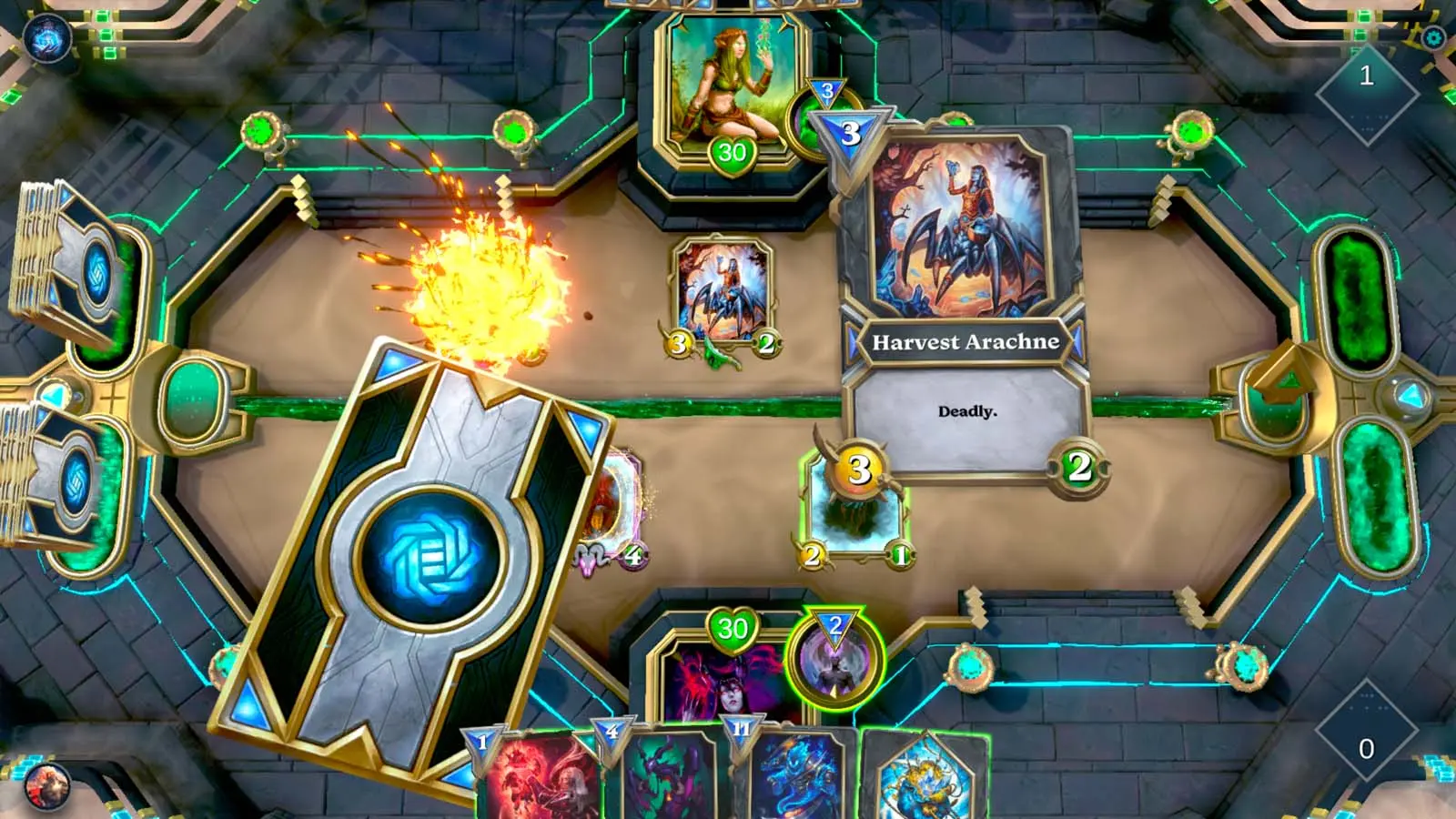 Giocatore usa carte NFT in battaglia nel gioco Gods Unchained.