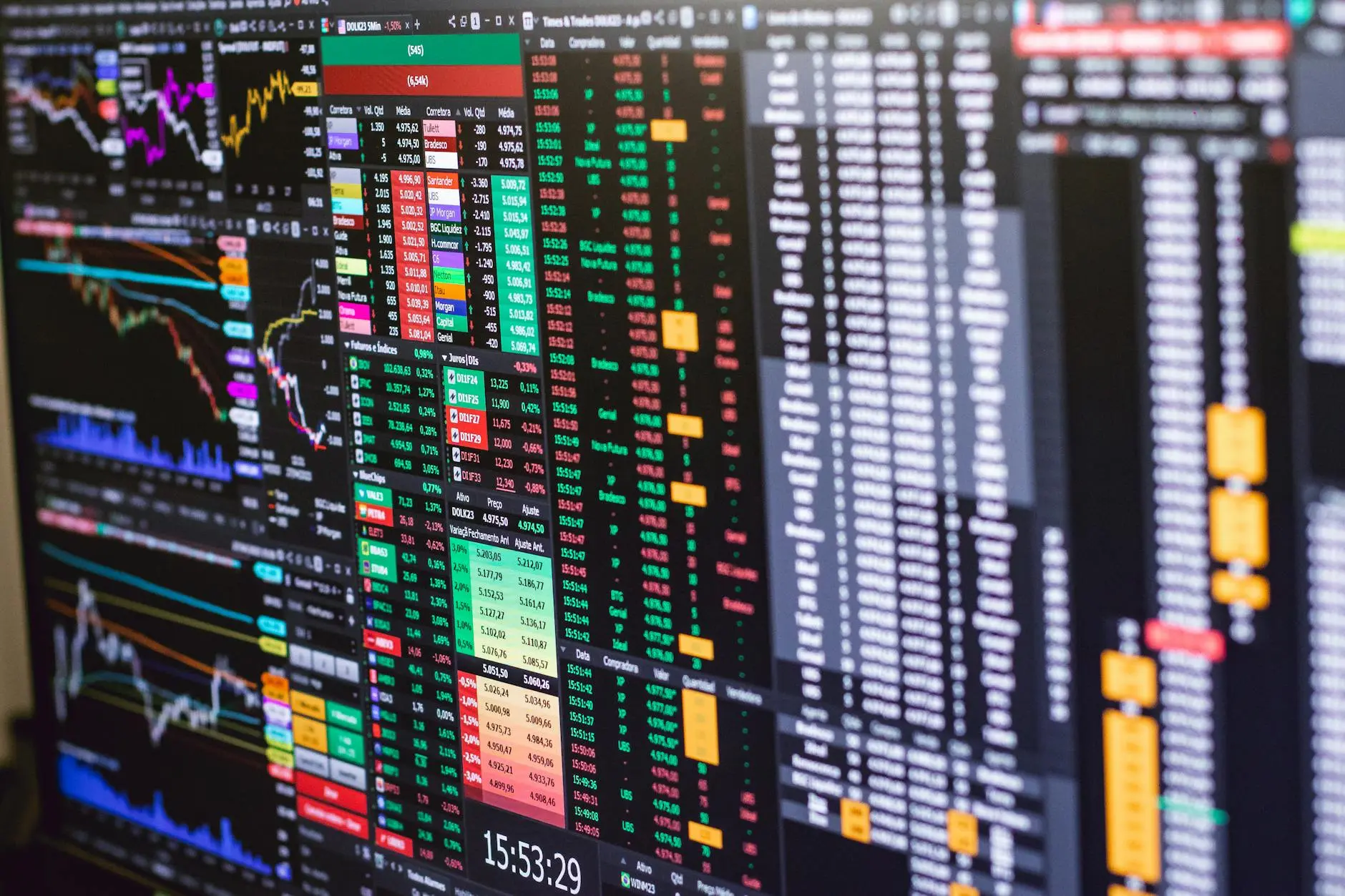 Stock market trading interface showing market trends and data.