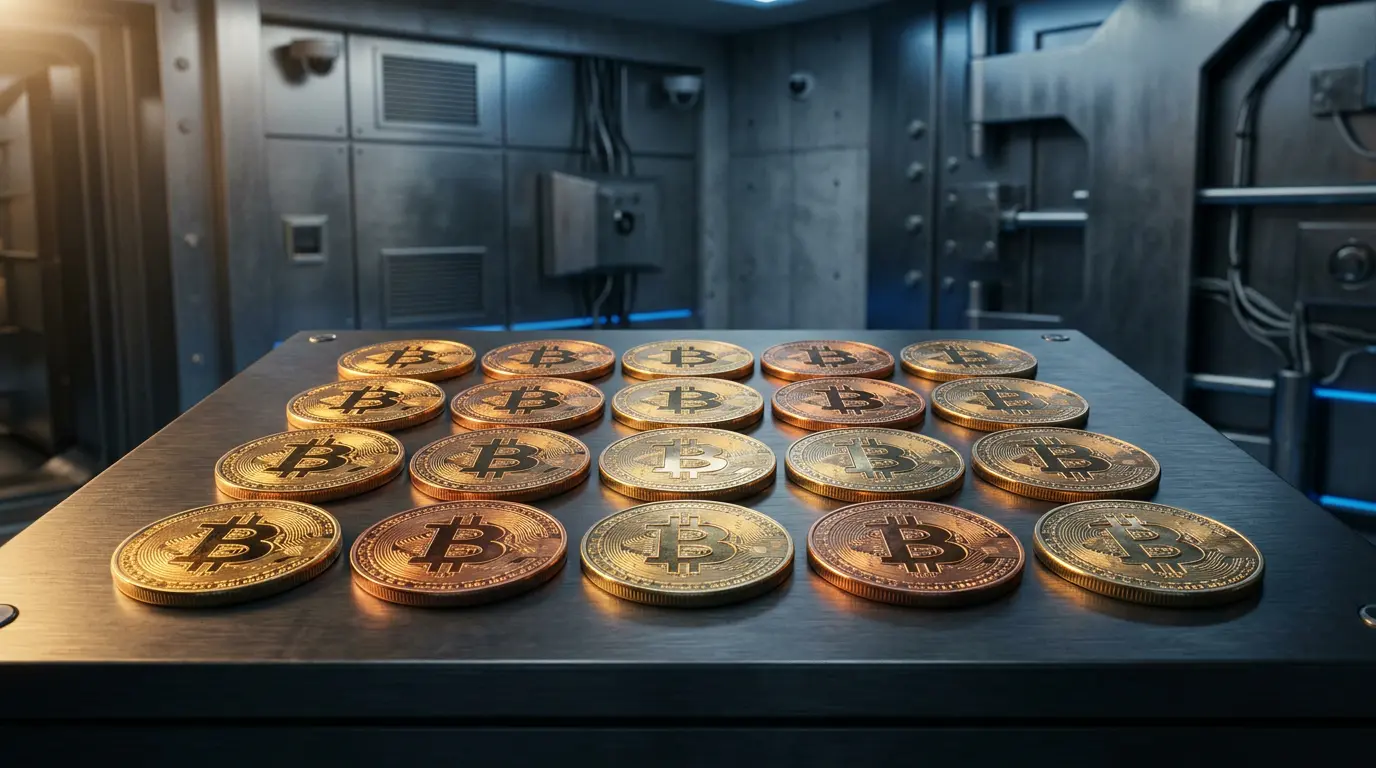 Bitcoin coins in secure vault representing US strategic Bitcoin reserve