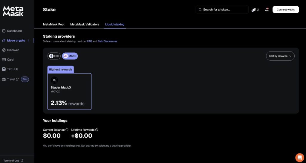 دعم التمويل اللامركزي وتطبيقات dApp
يضم قسم “Discover” في واجهة الويب الخاصة بـMetaMask أكثر من 100 تطبيق dApp متوافق مع المحفظة، تشمل بروتوكولات DeFi، ومنصات التبادل اللامركزية، وألعاب Web3، وعوالم Metaverse.
يمكنك تصفح أي مشروع مباشرة عبر الرابط المدمج والاتصال بمحفظتك لاستكشاف ميزاته.
 مع ذلك، من الضروري التحقق من صحة توقيعات المعاملات والمواقع المتصلة لضمان أنك تتعامل مع منصات موثوقة حتى إن وصلت إليها من داخل MetaMask نفسها.
