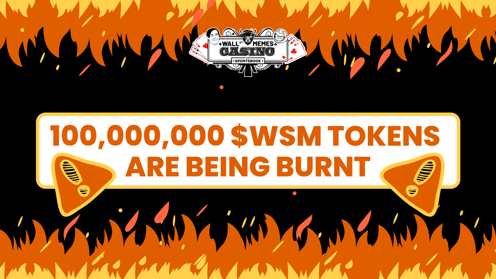 نيران في أعلى وأسفل الصورة تتوسّطها عبارة "حرق عدد 100,000,000 من عملة WSM"