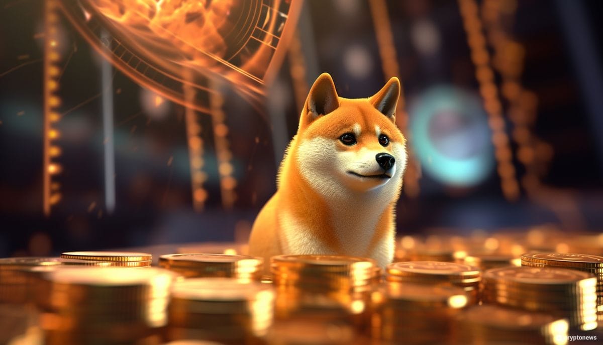 كلب شيبا إينو وسط عملات ذهبية كثيرة