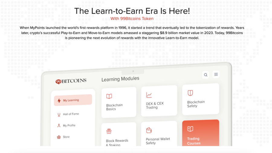 نبذة عن نموذج التعلم من أحل الكسب على منصة 99Bitcoins ولقطة شاشة لدوراتها التعليمية