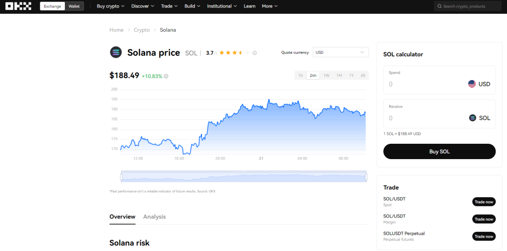  صفحة شراء عملة سولانا على منصة OKX بما في ذلك سعرها وأزواج تداولها