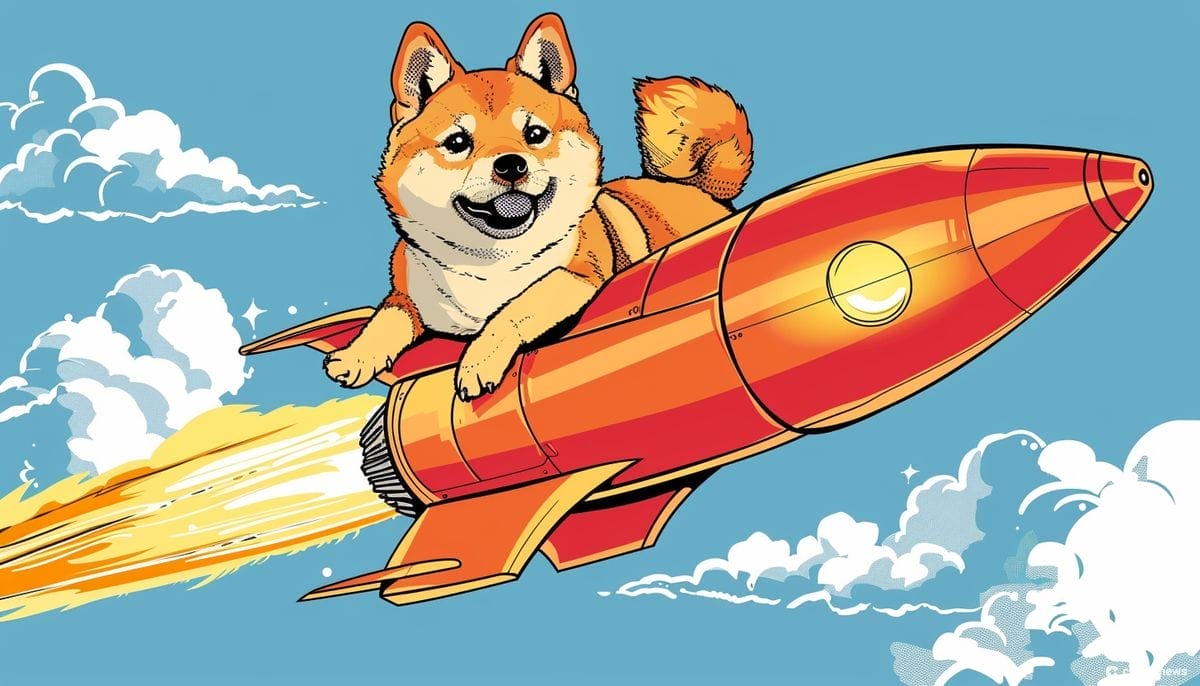 كلب من فصيلة شيبا اينو يركب صاروخاً يحلق في السماء