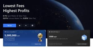 الصفحة الرئيسية لموقع منصة MEXC وتظهر جانباً من الكرة الأرضية من الفضاء وكتابات وأزرار