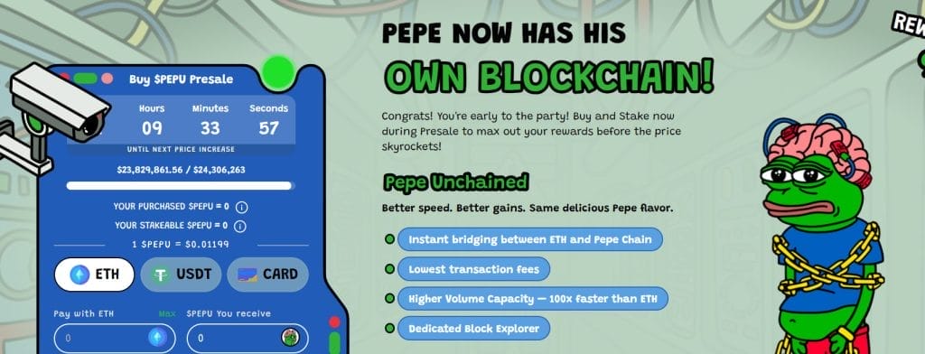 واجهة موقع مشروع عملة Pepe Unchained