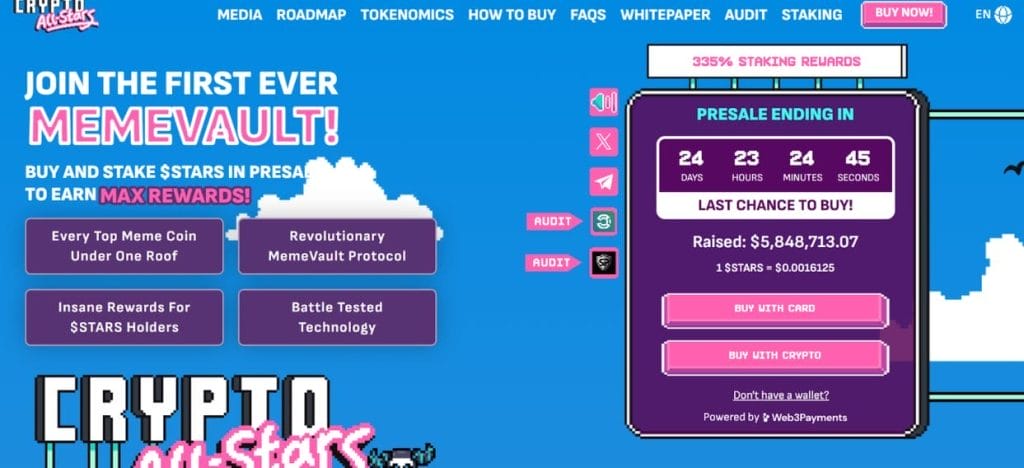 دعوة للمشاركة في آلية الرهن المبتكرة MemeVault الخاصة بمشروع Crypto All-Stars إلى جانب بيانات اكتتاب عملته