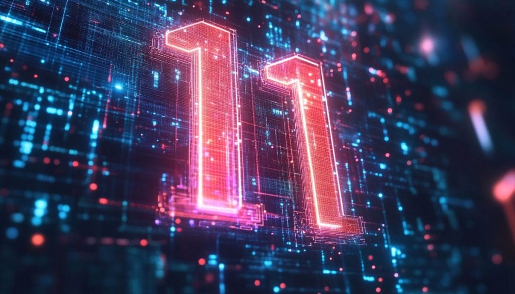 الرقم 11 باللون الأحمر أمام دارات إلكترونية وامضة