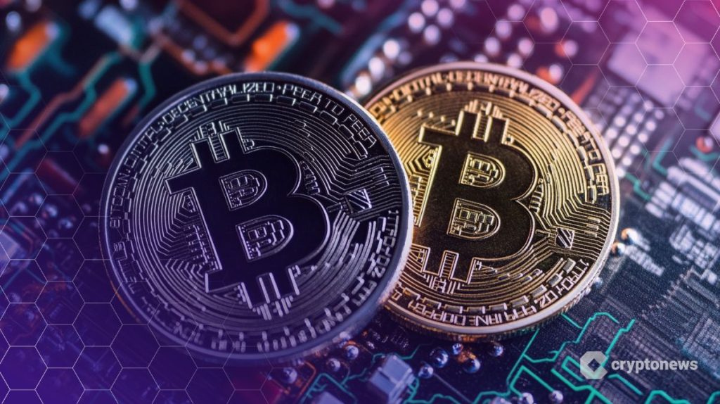 عملتان معدنيتان تحملان شعار بيتكوين على دارة كهربائية