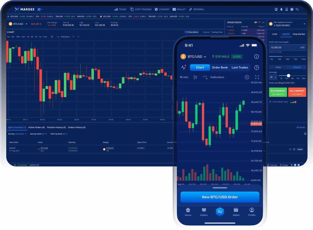 واجهة منصة Margex على الهاتف والكمبيوتر