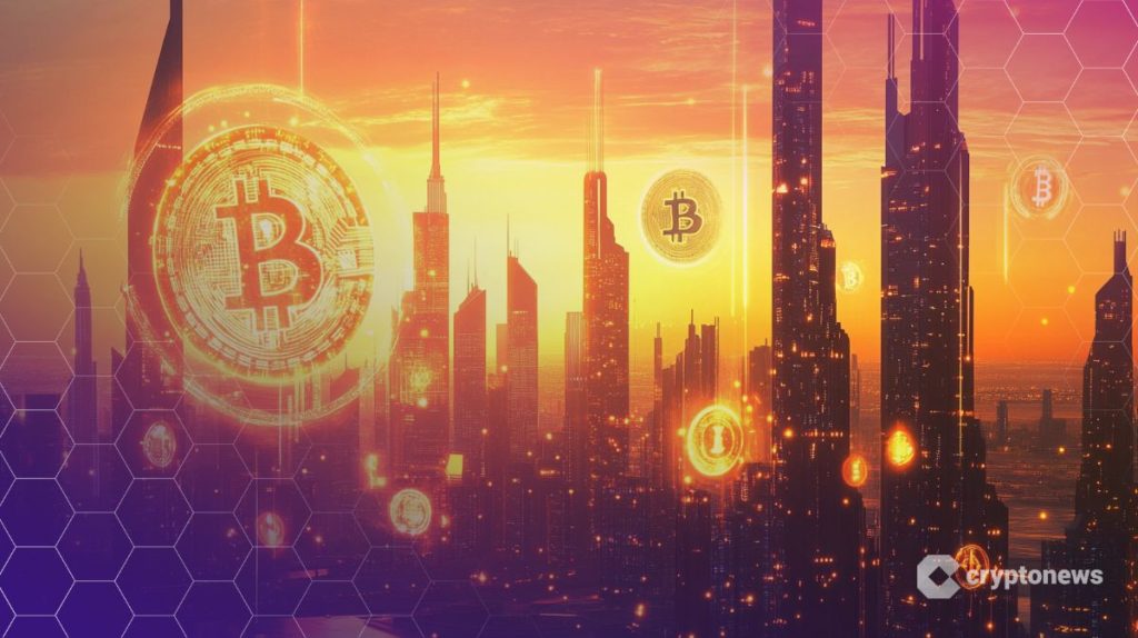 مدينة دبي وتطفو فيها بعض رموز العملات الرقمية من بينها بيتكوين
