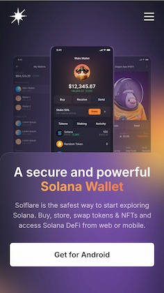 تطبيق Solflare لتخزين وتداول عملات Solana الرقمية بأمان عبر الهاتف