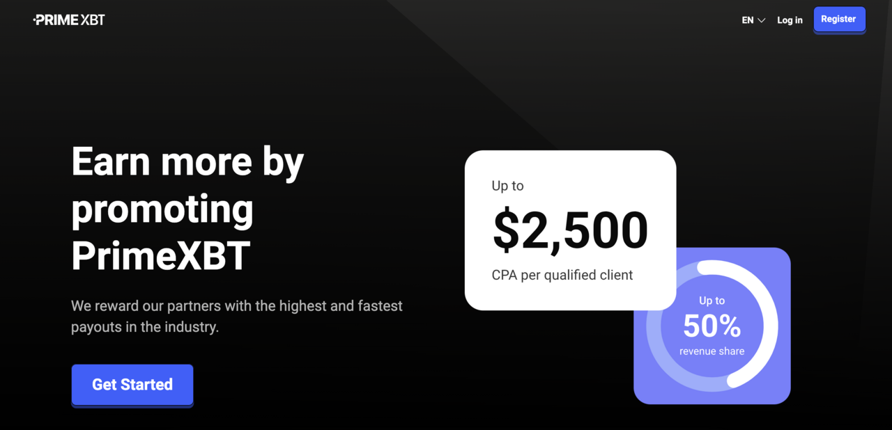 اكسب المزيد من خلال الترويج لمنصة PrimeXBT وبجانب العبارة أرقام ونسب عمولات