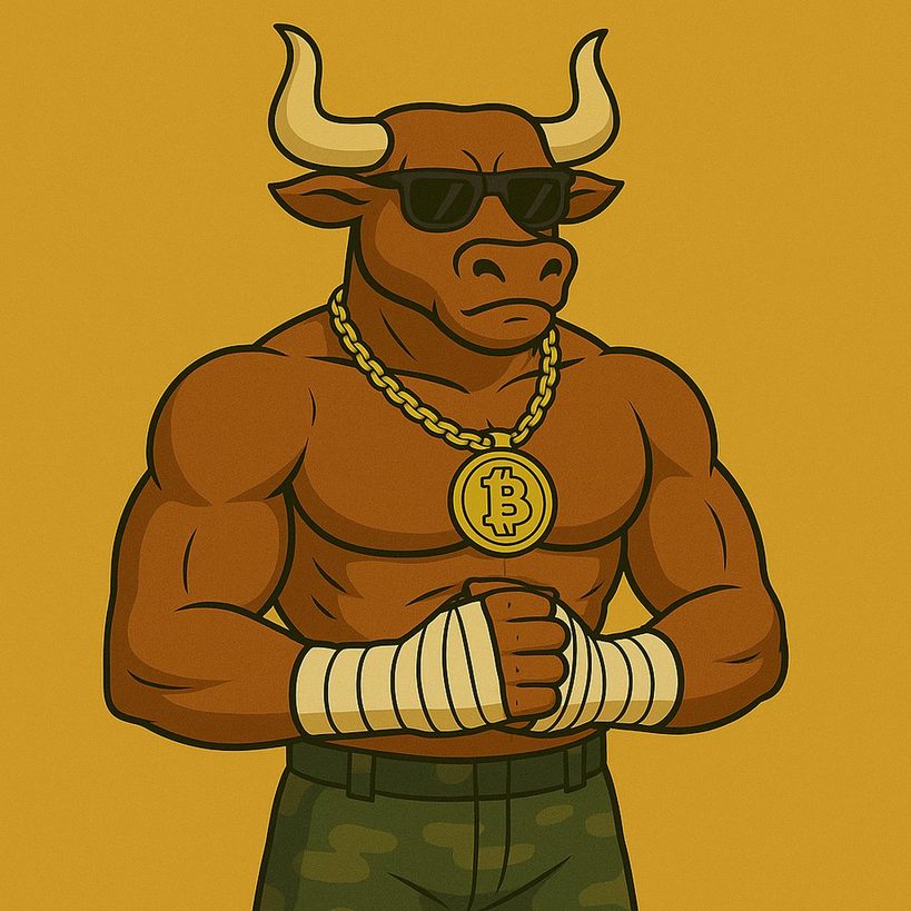 ثور BTC Bull يقف ويقوم بطقطقة أصابع يديه