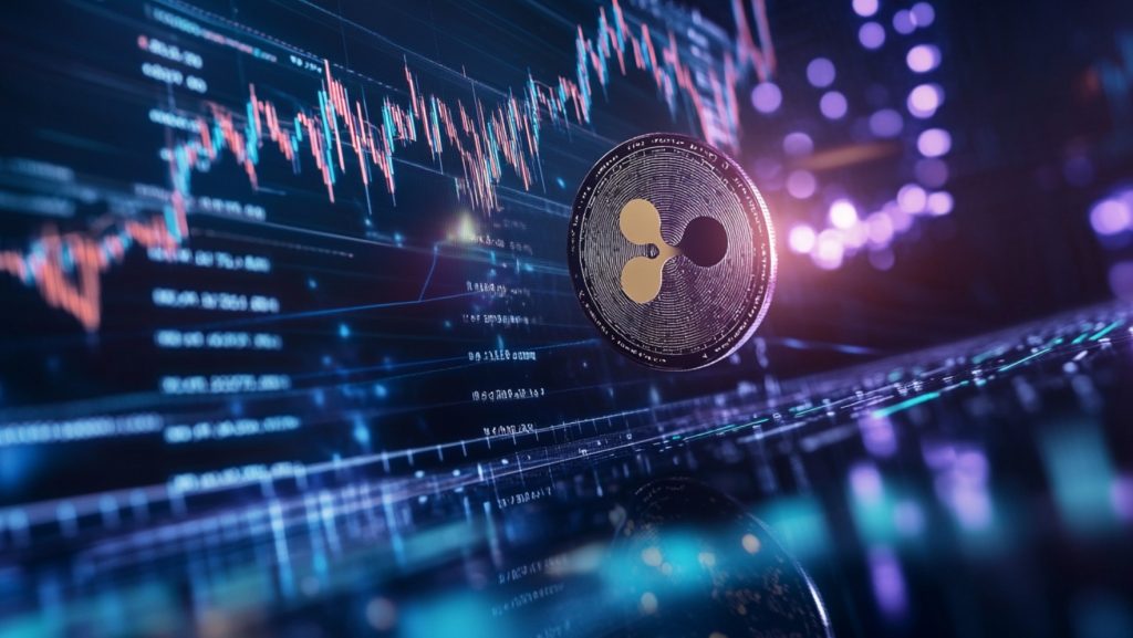 شعار ريبل يتصدر مخططاً بيانياً صاعداً وفي الخلفية طريق سريع وأبنية مضيئة