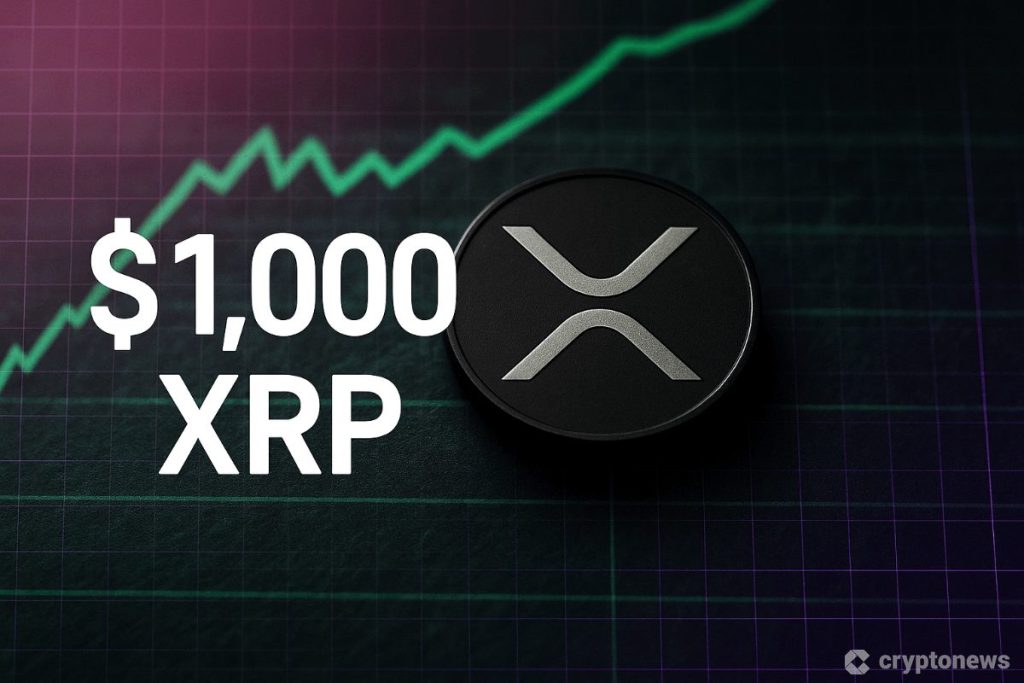 رمز عملة XRP وبجانبه رقم 1,000$ وخلفه خط بياني أخضر صاعد