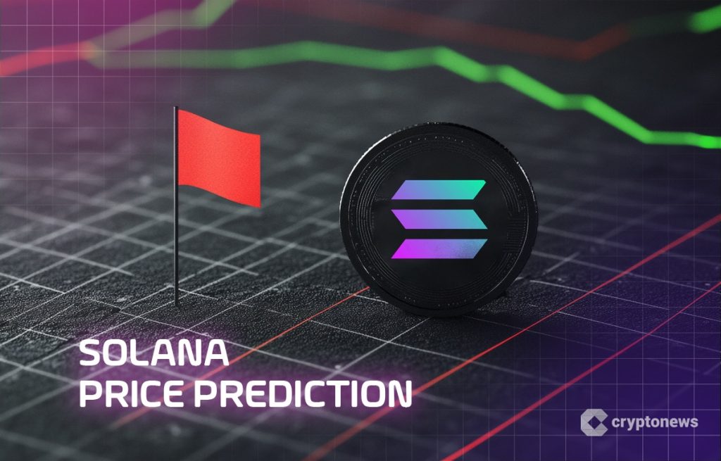 رمز عملة سولانا وبجانبه راية حمراء وعبارة توقعات سعر عملة سولانا