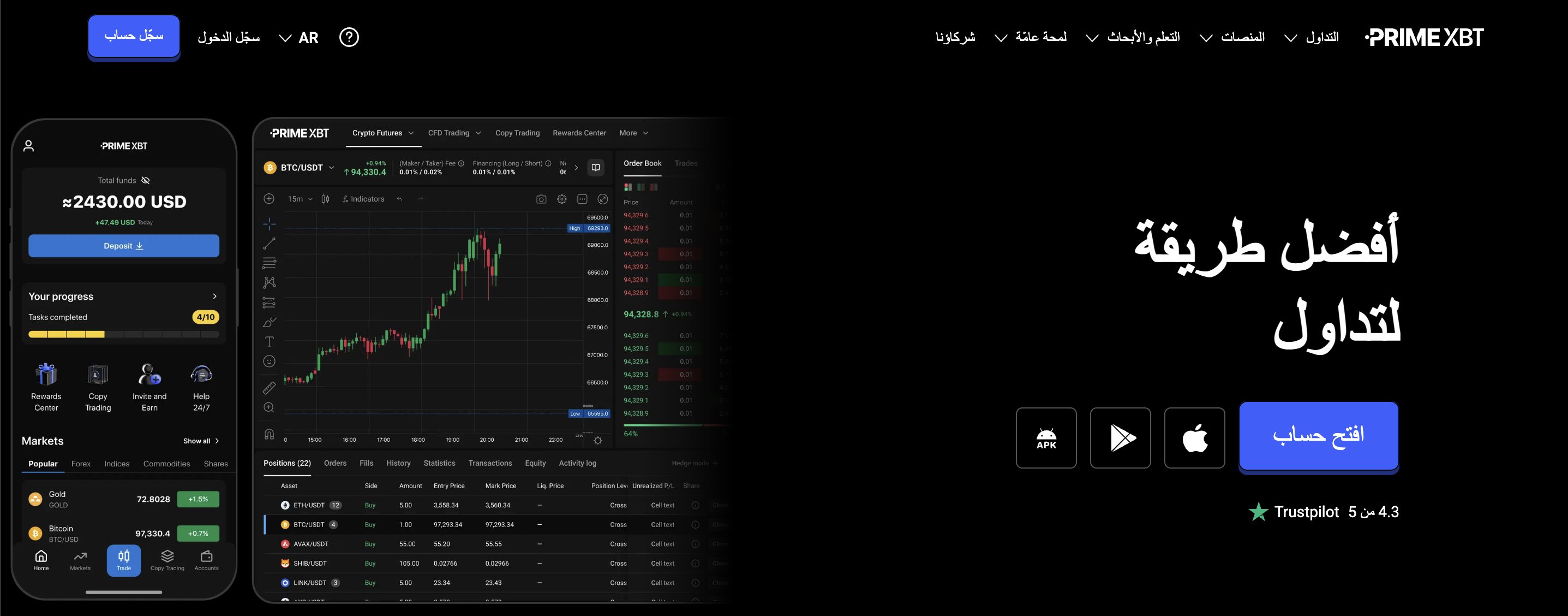  منصة تداول عقود بيتكوين الآجلة PrimeXBT