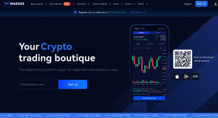 الواجهة الرئيسية لمنصة Margex