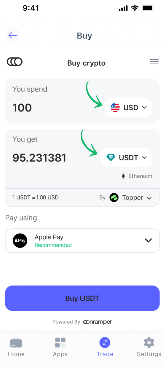 كيفية التحويل من العملات التقليدية إلى العملات الرقمية ضمن تطبيق Best Wallet